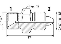 Adaptér - G1/4"- 9/16"-18 UNF, 250 MPa 19950 1605