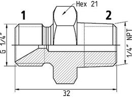 Adaptér -  G 1/4" - 1/4" NPT, 150 MPa 19950 1623